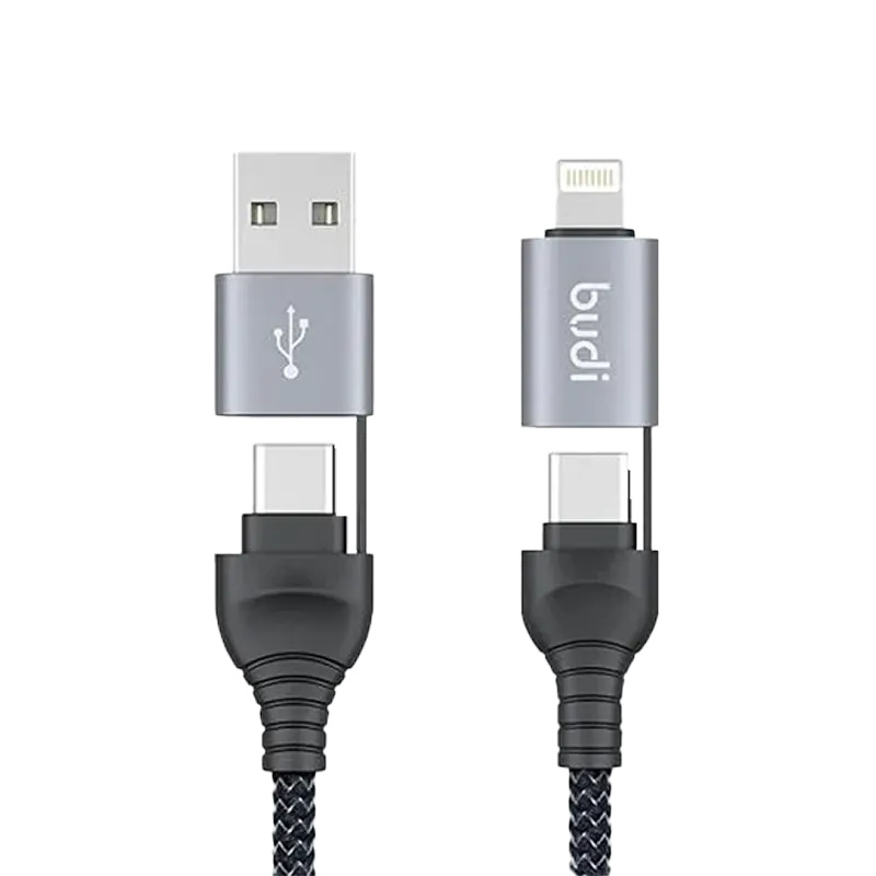 Budi DC225CL4 4 in 1 Cable 65W, 20W 1m Braided Aluminium shell Black Mascom International.webp